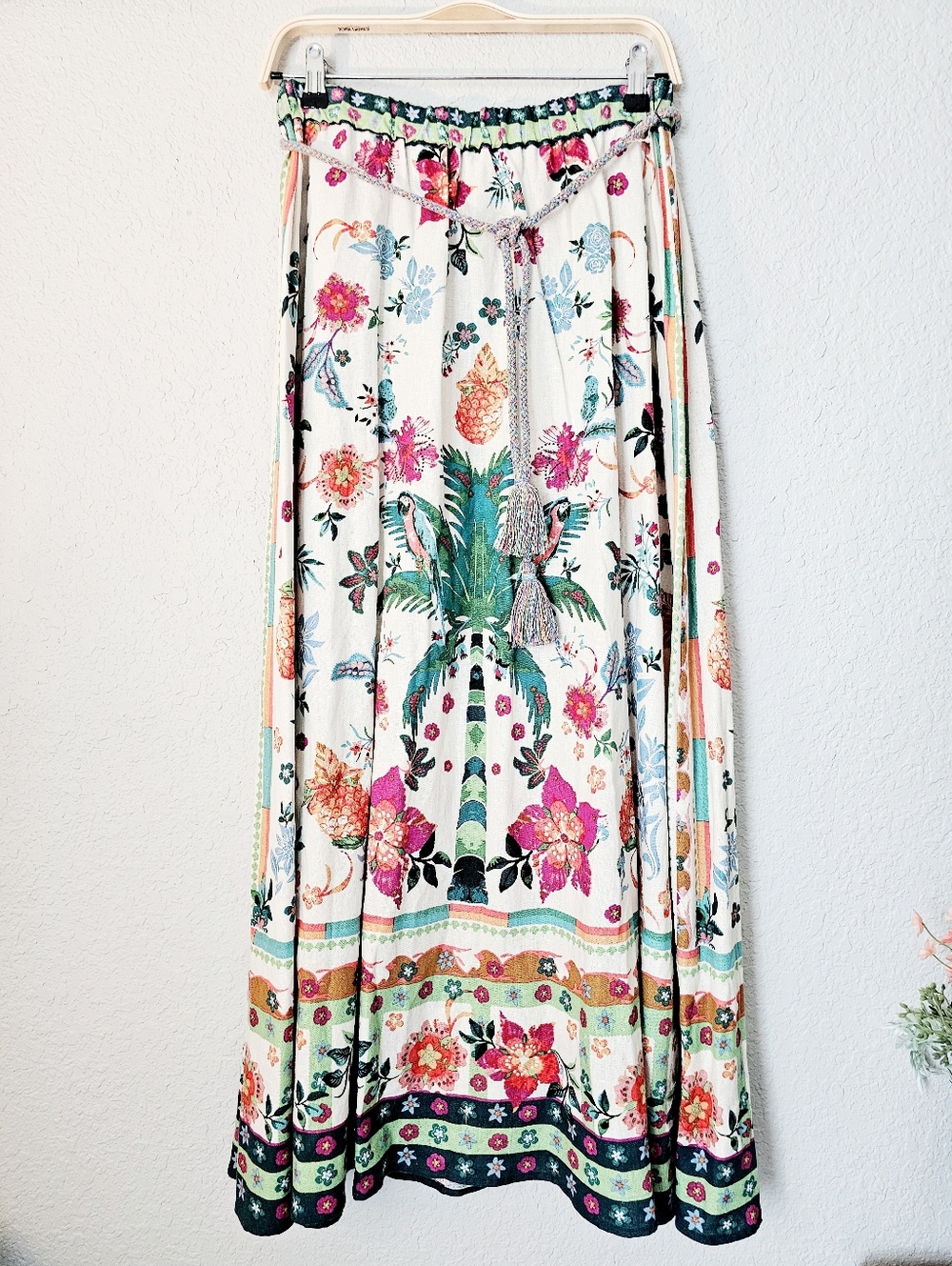 Rachel Zoe Linen Maxi Skirt Elastic Waistband Colorful Tropical Resortwear S NWT - Picture 4 of 14